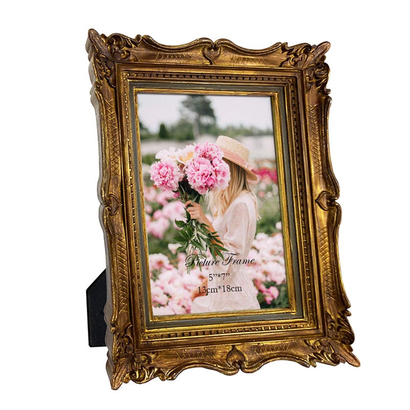 PHAREGE 5x7 Vintage Bronze Picture Frame 5 by 7 Ornate Antique Picture Frame for Wedding Retro Photo Frame Displays Horizontally or Vertically On Tabletop