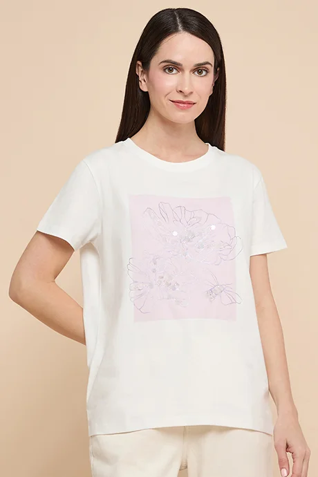 R&B Sequined T-Shirt with Crew Neck and Short Sleeves