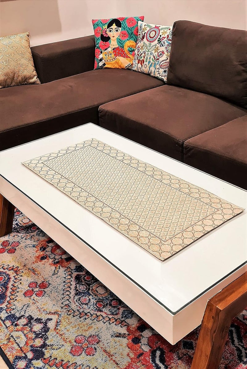 Groki 2 Pcs Cotton Heat Resistant NonSlip Table Runner for Dining and Centre Table Combo Pack Size 16x33In Cream - Image 3