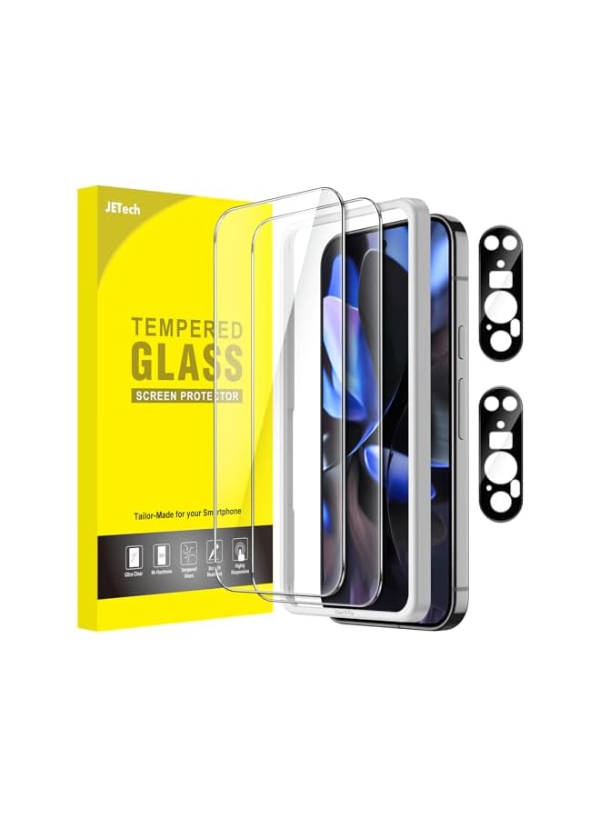 جي تيك واقي شاشة JETech لهاتف Google Pixel 9 Pro مع واقي عدسة الكاميرا، أداة سهلة التركيب، متوافق مع بصمات الأصابع، غشاء زجاجي مقوى، شفاف عالي الدقة، عبوتان لكل منهما - Image 1