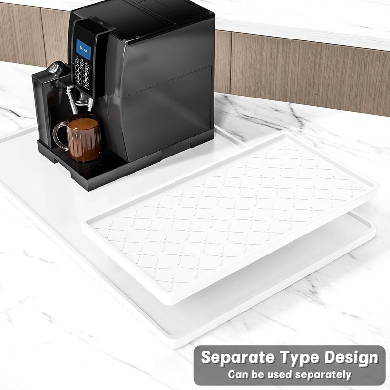 Rnivvi حصيرة قهوة من السيليكون من ، مقاس 16" x 24"، مقاومة للماء وذات حافة مرتفعة، مناسبة لملحقات محطة آلة الإسبريسو، وسادة لتجفيف الأطباق قابلة للفك ومقاومة للحرارة للعمل على طاولة المطبخ، لون أبيض - Image 3