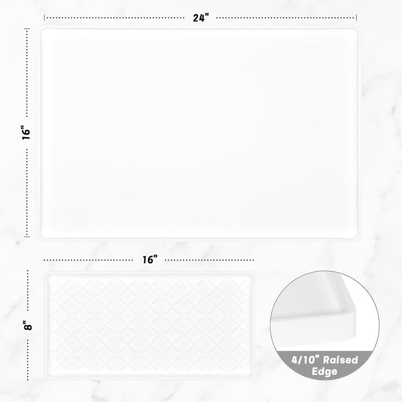 Rnivvi حصيرة قهوة من السيليكون من ، مقاس 16" x 24"، مقاومة للماء وذات حافة مرتفعة، مناسبة لملحقات محطة آلة الإسبريسو، وسادة لتجفيف الأطباق قابلة للفك ومقاومة للحرارة للعمل على طاولة المطبخ، لون أبيض - Image 2