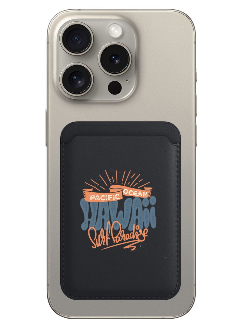Theodor Magnetic Wallet, Compatible with MagSafe Wallet, for iPhone Wallet, for iPhone 16/15/14/13/12 Series, Not for iPhone 13/12 mini, 3 Card Holder, Vegan Leather, Black - Hawaii Surf Paradise Pacific - Image 1