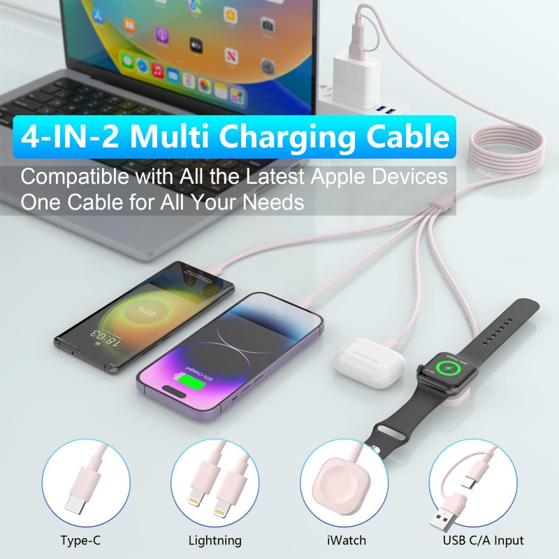 MTAKYI 4 in 2 iWatch Charger Cable for Watch and iPhone, 6FT/1.8M Charging Cable iPhone and Watch Charger Combo, Multi iWatch Charger Cord, Travel iPhone and iWatch Charger for Apple Watch/iPhone/AirPods - Image 5