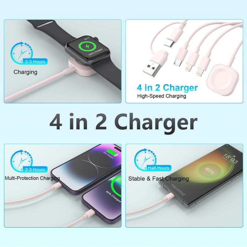 MTAKYI 4 in 2 iWatch Charger Cable for Watch and iPhone, 6FT/1.8M Charging Cable iPhone and Watch Charger Combo, Multi iWatch Charger Cord, Travel iPhone and iWatch Charger for Apple Watch/iPhone/AirPods - Image 2