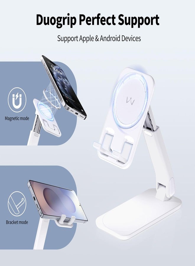 iWALK Magnetic Cell Phone Stand for Desk, Angle and Height Adjustable Mobile Phone Holder, Foldable Magnet Stand for iPhone 17 16 15 14 13 12 Pro Max and iPad, Cell Phone Holder for Samsung, White - Image 2