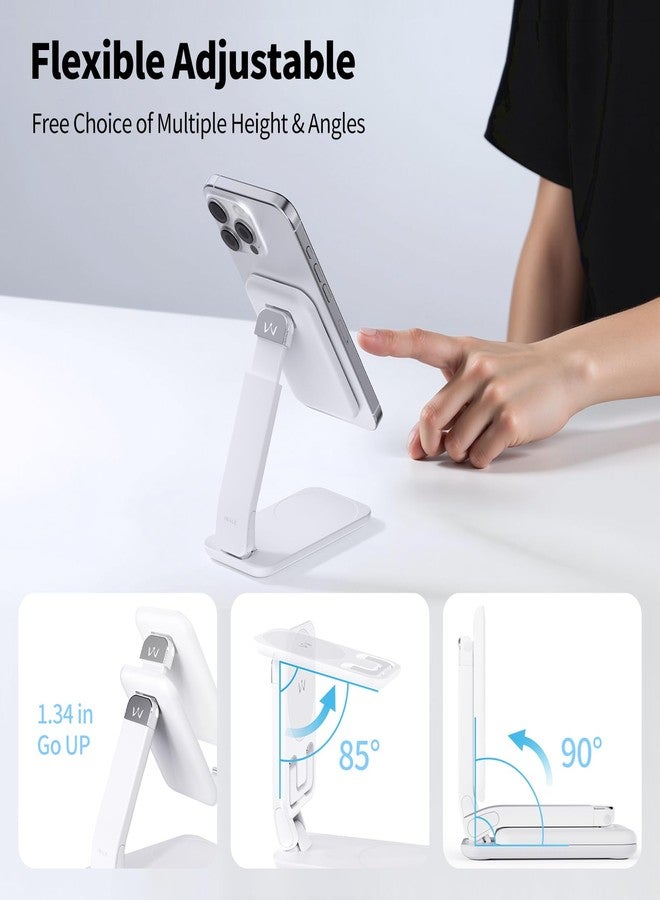 iWALK Magnetic Cell Phone Stand for Desk, Angle and Height Adjustable Mobile Phone Holder, Foldable Magnet Stand for iPhone 17 16 15 14 13 12 Pro Max and iPad, Cell Phone Holder for Samsung, White - Image 3