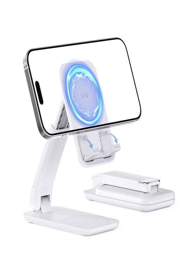 iWALK Magnetic Cell Phone Stand for Desk, Angle and Height Adjustable Mobile Phone Holder, Foldable Magnet Stand for iPhone 17 16 15 14 13 12 Pro Max and iPad, Cell Phone Holder for Samsung, White - Image 1