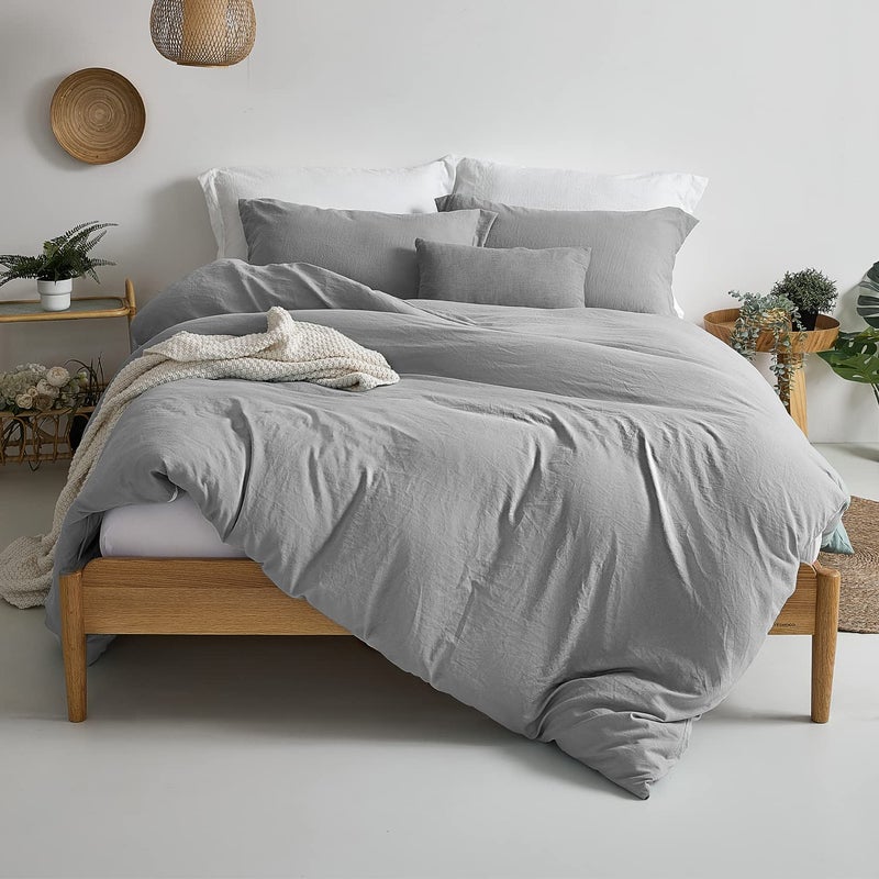 MILDLY Super Soft Duvet Cover - 100% Washed Microfiber Light Grey Comforter Cover Set 3 Pieces with Zipper Closure & Corner Ties (No Comforter) - Image 1