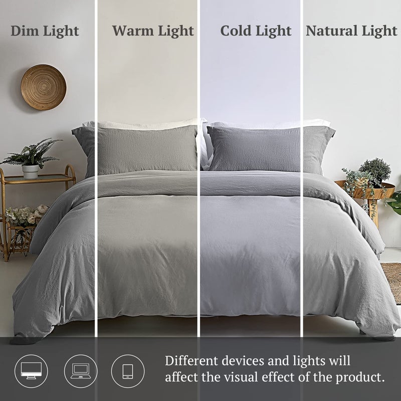 MILDLY Super Soft Duvet Cover - 100% Washed Microfiber Light Grey Comforter Cover Set 3 Pieces with Zipper Closure & Corner Ties (No Comforter) - Image 4