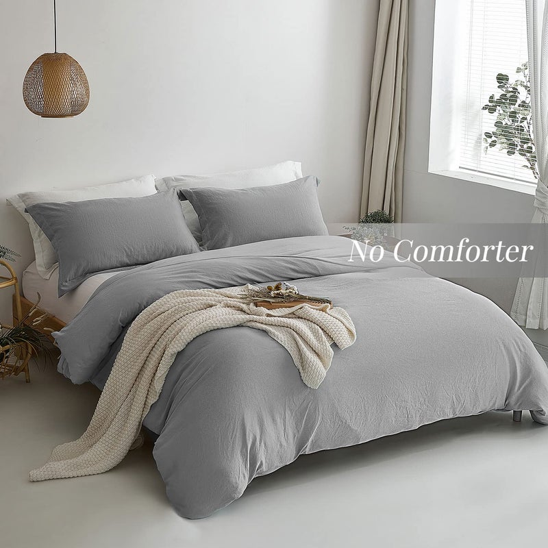 MILDLY Super Soft Duvet Cover - 100% Washed Microfiber Light Grey Comforter Cover Set 3 Pieces with Zipper Closure & Corner Ties (No Comforter) - Image 3