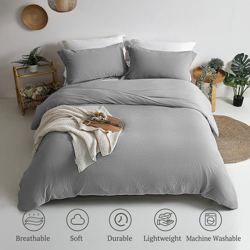 MILDLY Super Soft Duvet Cover - 100% Washed Microfiber Light Grey Comforter Cover Set 3 Pieces with Zipper Closure & Corner Ties (No Comforter) - Image 2
