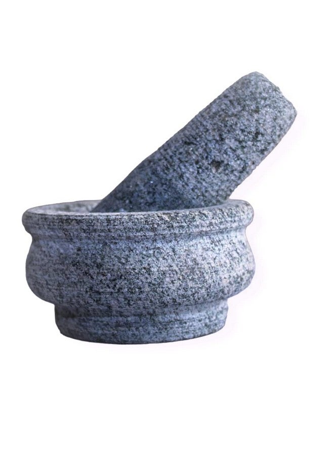 Subaa Mortar and Pestle Set | Ginger Garlic Crusher for Kitchen Unpolished Heavy Stone Material | Best Masher Kitchen Tool | okhli and musal | Ammi kallu 4 Inch Dia - Image 1
