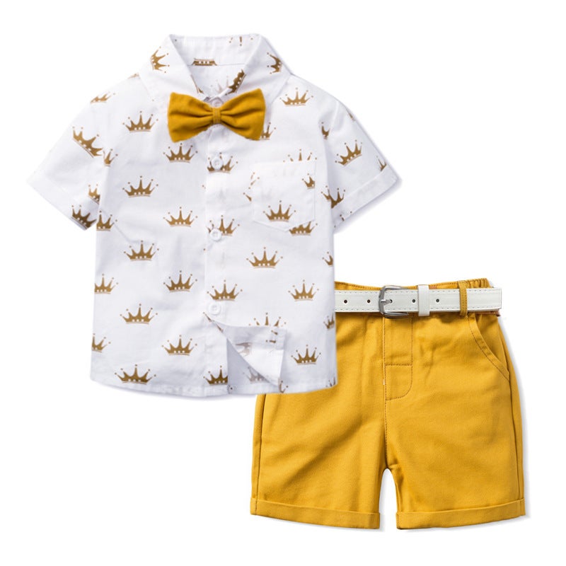 Summer New Gentleman Baby Suit Short Sleeve Shorts Set White Belt  - Image 1