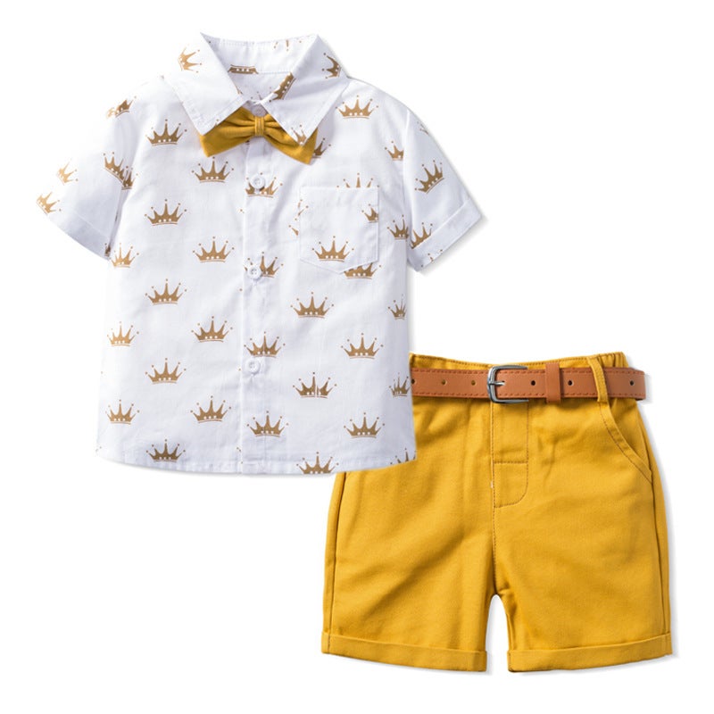 Summer New Gentleman Baby Suit Short Sleeve Shorts Set White Belt  - Image 3