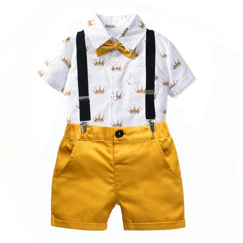 Summer New Gentleman Baby Suit Short Sleeve Shorts Set White Belt  - Image 2