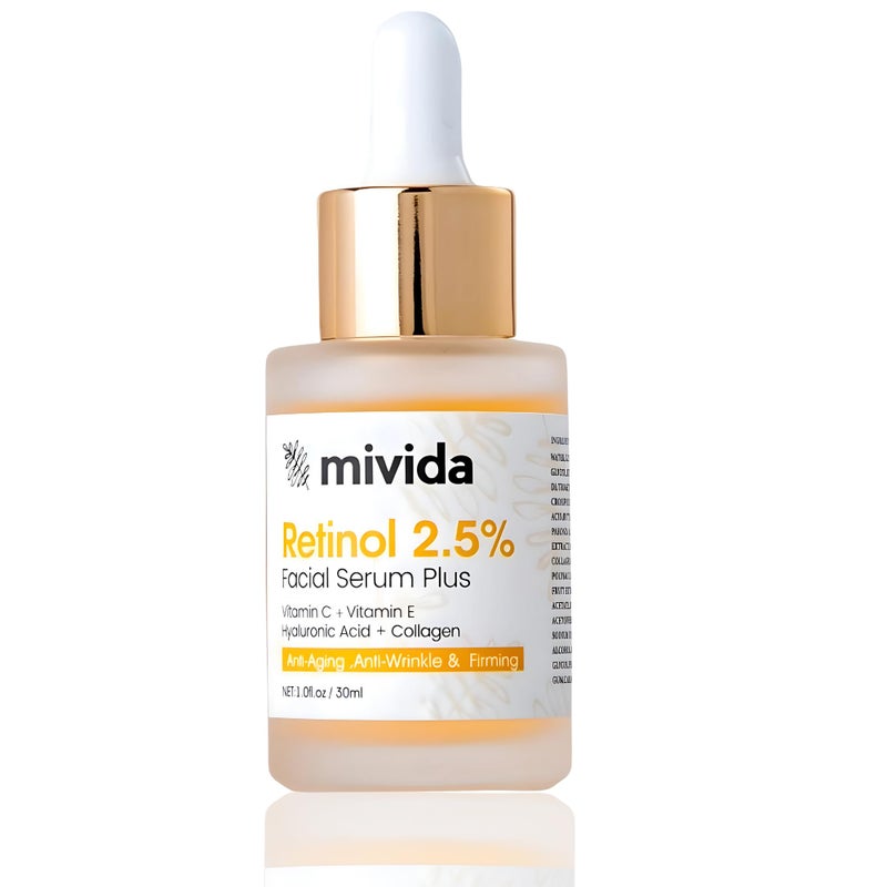 Premium Retinol Serum for Face 25  Plus HyaluronicAcid Vitamin C  Vitamin E  Firming Anti Aging Face Serum for fine lines Wrinkle Smoothing Dark Spot Corrector Brighten Dullness  1 Fl Oz