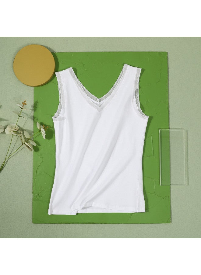 Red Bean Lace V-Neck Camisole For Women - Soft Cotton, Breathable Comfortable, Versatile, Wearable As Outerwear - Image 5