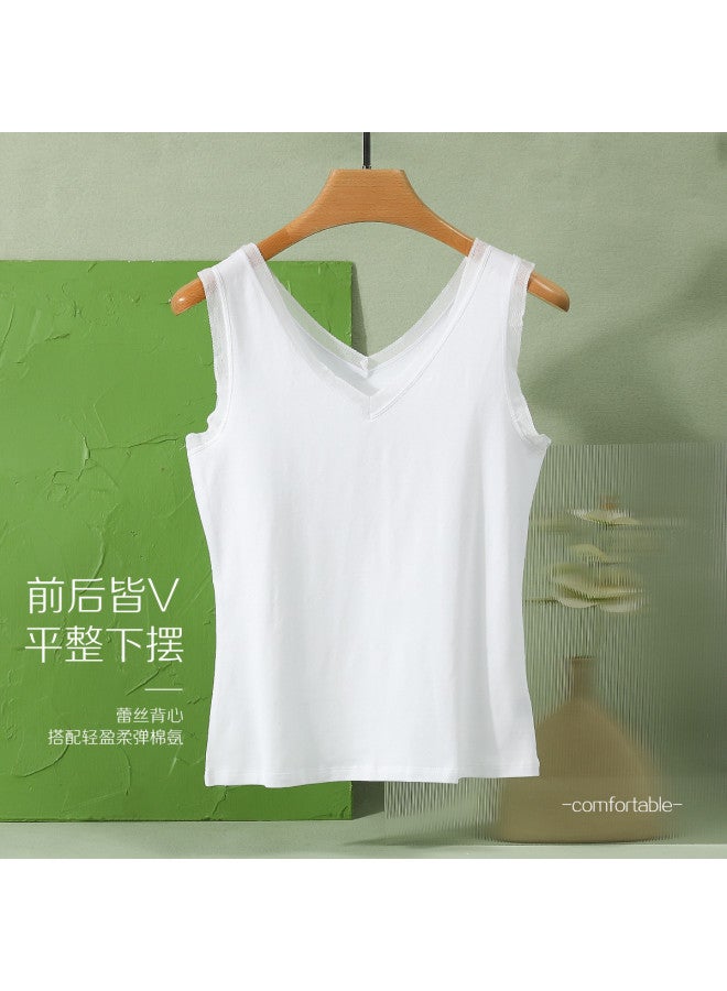 Red Bean Lace V-Neck Camisole For Women - Soft Cotton, Breathable Comfortable, Versatile, Wearable As Outerwear - Image 2