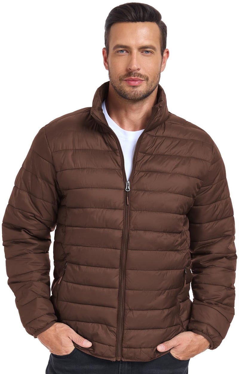 SPOSULEI Mens Puffer Down Jacket Quilted Winter Insulated Packable Jackets Coats Lightweight Water Repellent Outdoor Warm Ski Snow Jacket Outerwear Brown 3XL - Image 2
