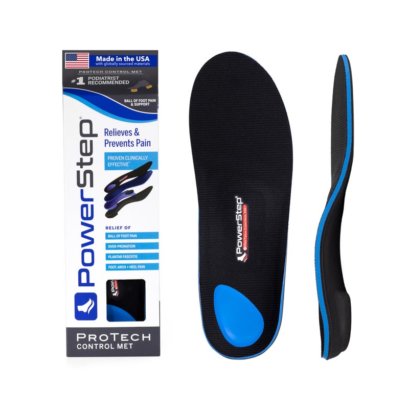 أحذية داخلية كاملة الطول من PowerStep ProTech Control Met للأرجل المسطحة وآلام مشط القدم والتهاب اللفافة الأخمصية مصنوعة في الولايات المتحدة الأمريكية إدخالات للتقوس الزائد وتخفيف آلام كرة القدم M 995 W 11115