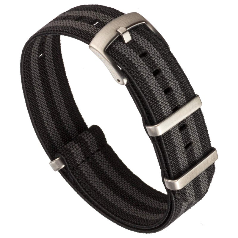 Benchmark Basics Elastic Watch Band Parachute Nylon OnePiece Military Style Watch Straps for Men Women 20mm BlackGrey Striped