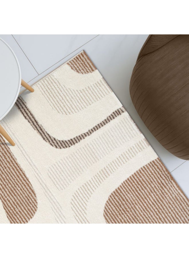 DANUBE HOME La Perle Modern Abstracts Rug |Washable Modern Rugs Style | Polypropylene+Polyester Area Rug Floor Covering | Indoor Carpet For Living Room Dining Bedroom 160X230cm-White Rust-231200400519 - Image 1