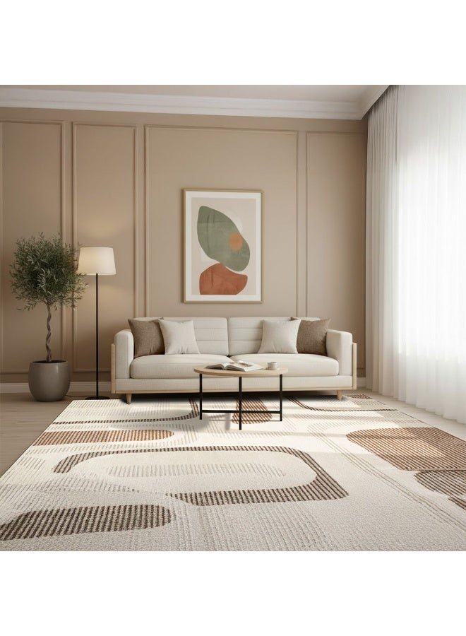 DANUBE HOME La Perle Modern Abstracts Rug |Washable Modern Rugs Style | Polypropylene+Polyester Area Rug Floor Covering | Indoor Carpet For Living Room Dining Bedroom 160X230cm-White Rust-231200400519 - Image 2
