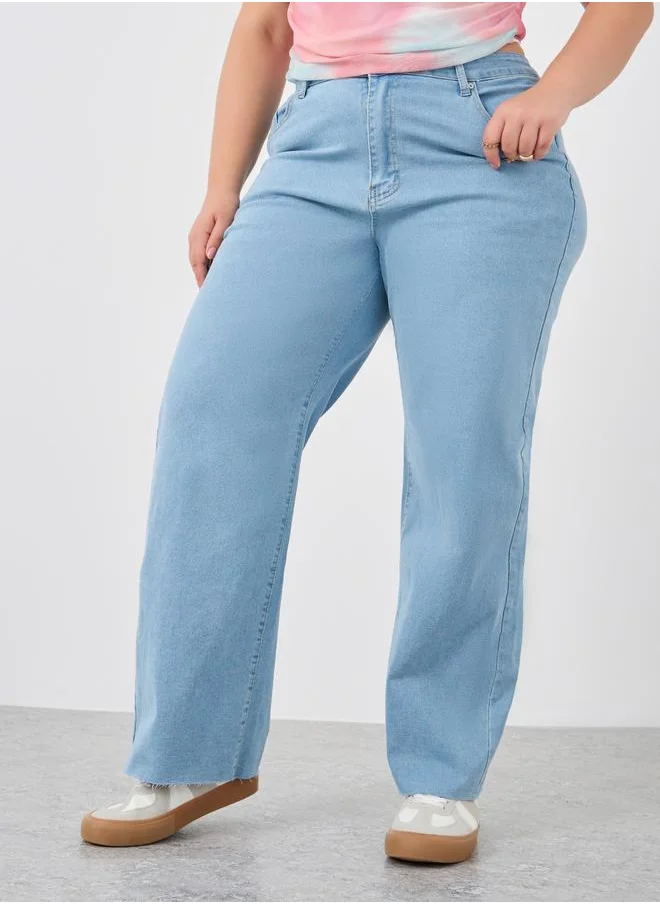 ستايلي Styli Plus Size High Rise Straight Fit Jeans