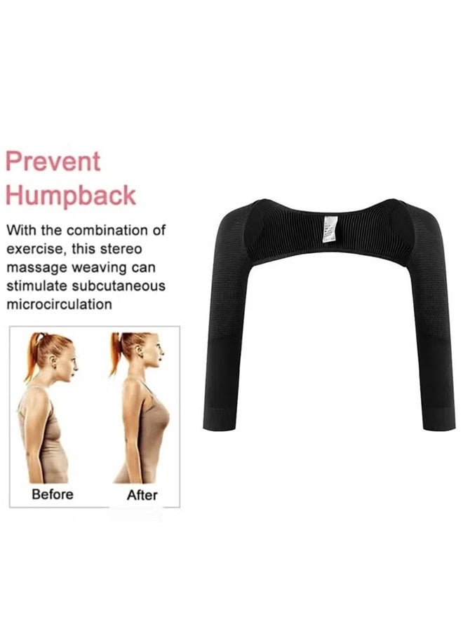 Women's Slimming Arm Shapers, Back Shoulder Support Wrap Correct Posture Corrector Humpback, Women Elastic Compression Arm Shaper Back Shoulder, Black (L) - Image 2