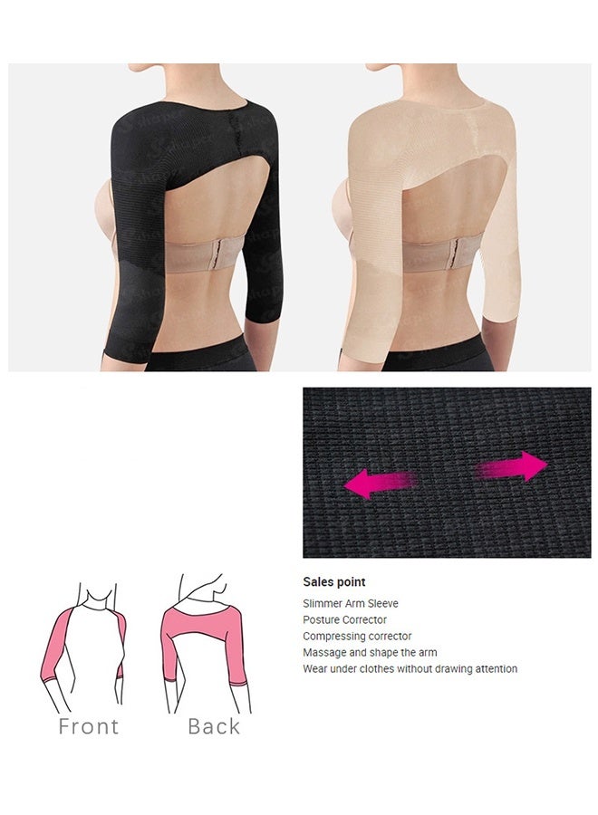 Women's Slimming Arm Shapers, Back Shoulder Support Wrap Correct Posture Corrector Humpback, Women Elastic Compression Arm Shaper Back Shoulder, Black (L) - Image 4