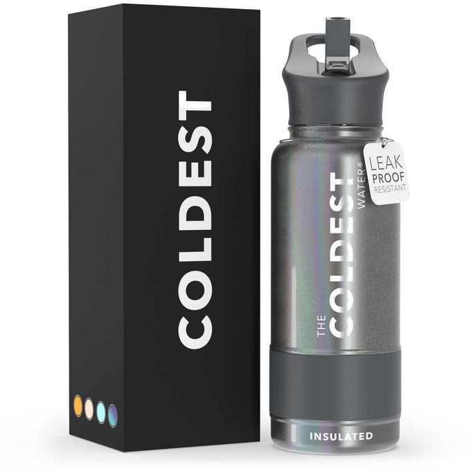 COLDEST INSULATED WATER BOTTLE WITH STRAW LID STAINLESS STEEL METAL INSULATED BOTTLE FOR MEN WOMEN STARDUST GLITTER 32 OZ