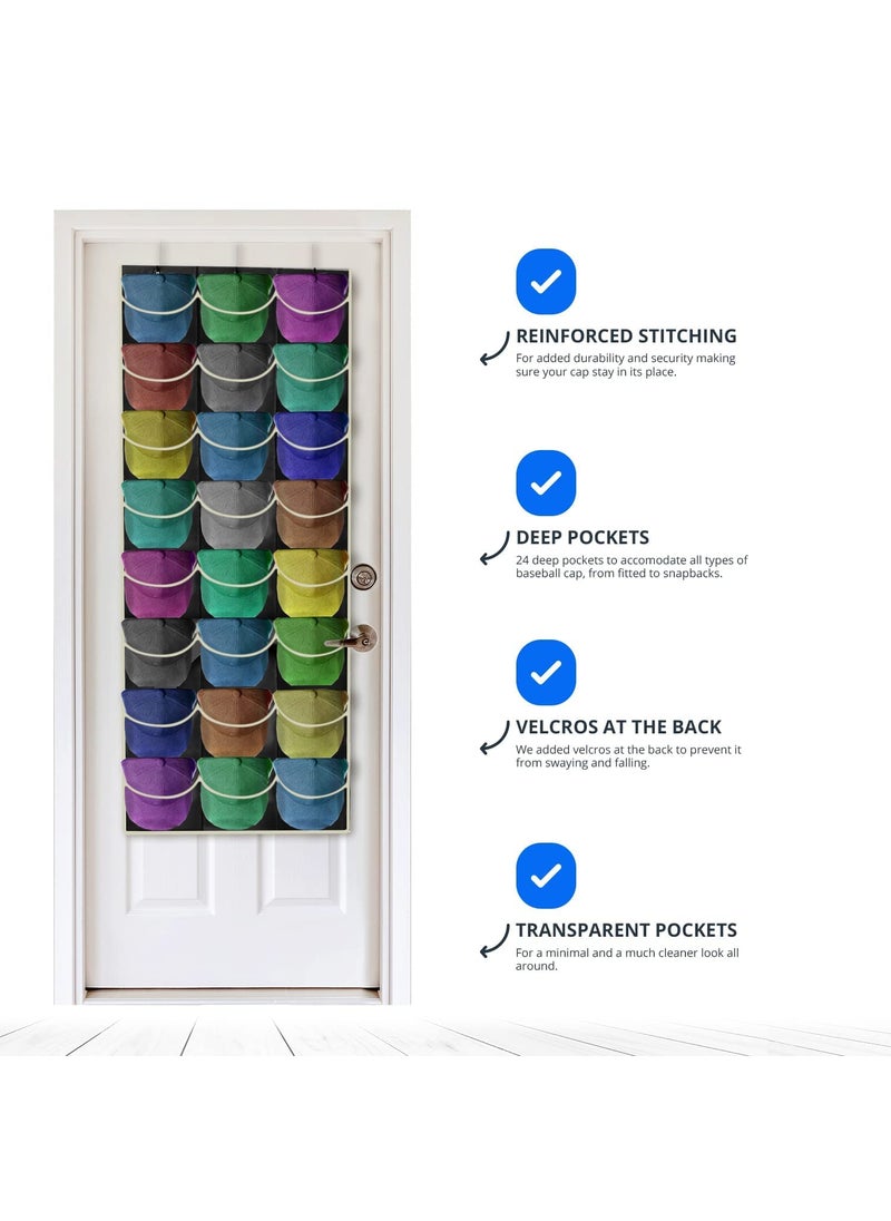 SAKRIMAL SAKRIMAL Baseball Hat RackHat Rack Organizer 7 Pocket OverTheDoor Cap Organizer with Clear Deep Pockets to Display Your Baseball Caps CollectionBaseball Hat Rack for Wall Door with 2 Hooks  - Image 2