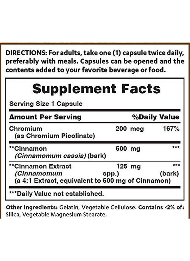 VITAMIN WORLD Cinnamon 1000 Mg. Complex 120 Capsules Chromium Highpotency Metabolism Gluten Free  - Image 3