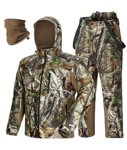 TIDEWE Hunting Clothes for Men with Face Mask Silent Waterproof Hunting Jacket and Adjustable Bibs InsulatedLined Safety Strap Compatible Next Camo G2 Size L - Image 1