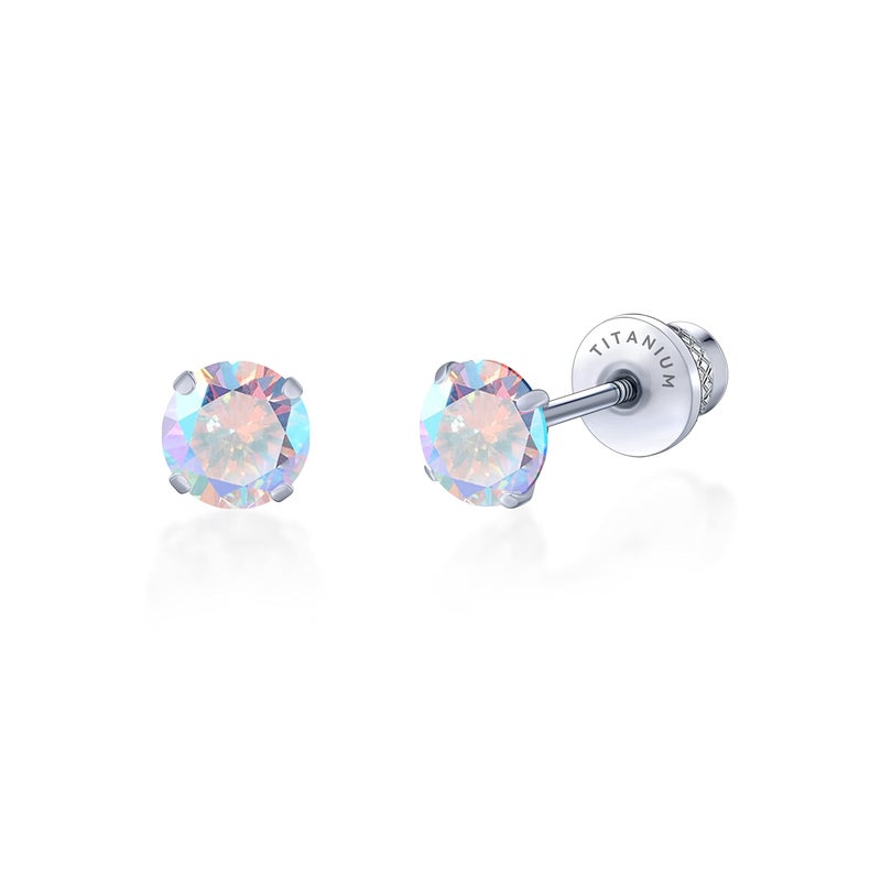 Limerencia Hypoallergenic G23 Implant Grade Titanium Screw Back Earrings Tragus 20G Helix F136 Piercing Post for Sensitive Ears Simulated Diamond Cartilage (5 mm, Aurora Borealis) - Image 1