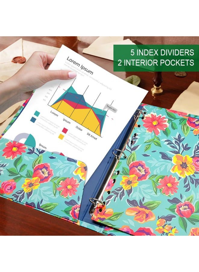 Kidepoch حافظة 3 حلقات مزخرفة، 9.7 بوصة × 12 بوصة حافظة مزخرفة صلبة 3 حلقات بتصميم زهور مائية مع فواصل وجيوب - Image 4