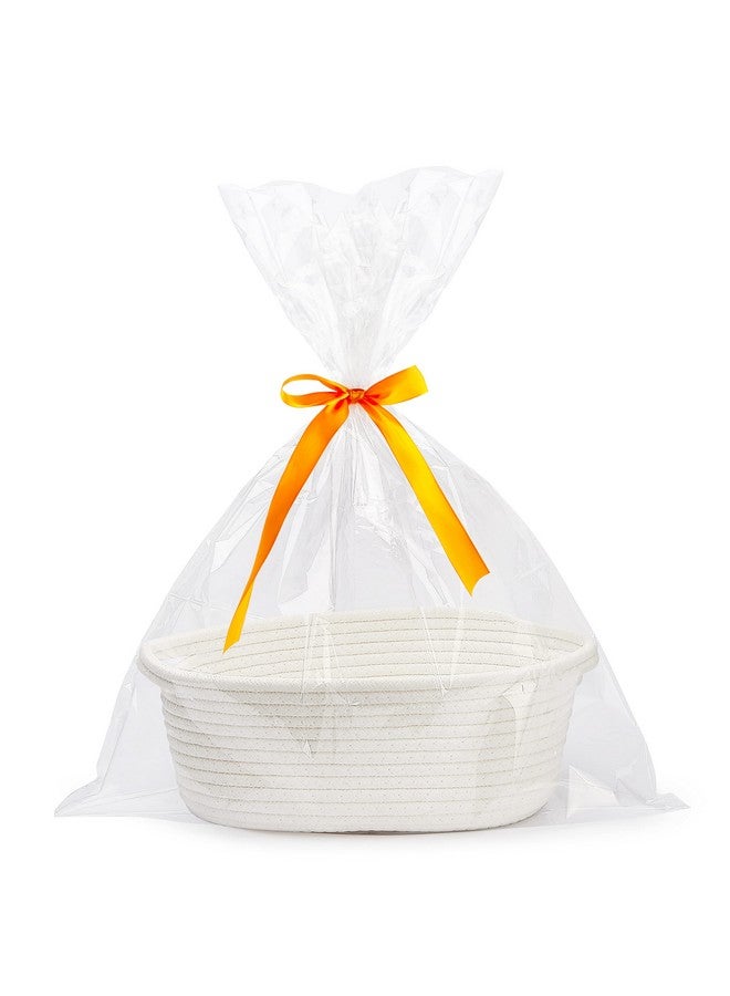 Pro Goleem Small Woven Basket With Gift Bags And Ribbons Durable Baskets For Halloween Gifts Empty Small Rope Basket For Storage 12"X 8" X 5" Baby Toy Basket With Handles White - Image 2