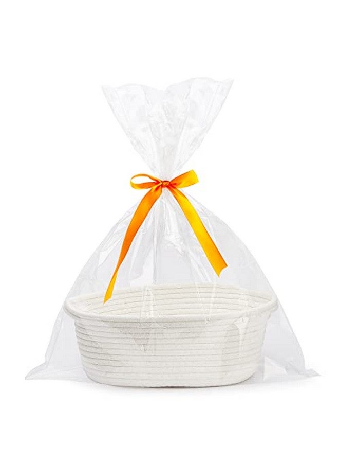 Pro Goleem Small Woven Basket With Gift Bags And Ribbons Durable Baskets For Halloween Gifts Empty Small Rope Basket For Storage 12"X 8" X 5" Baby Toy Basket With Handles White - Image 1
