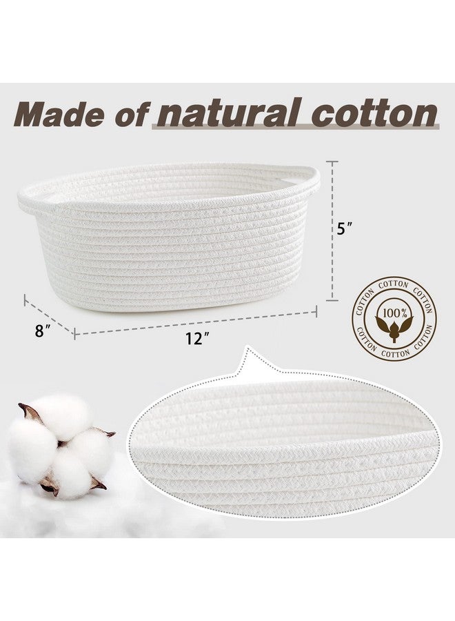 Pro Goleem Small Woven Basket With Gift Bags And Ribbons Durable Baskets For Halloween Gifts Empty Small Rope Basket For Storage 12"X 8" X 5" Baby Toy Basket With Handles White - Image 4