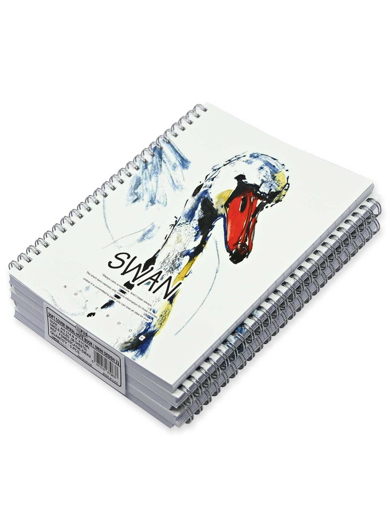 FIS Pack Of 5 Spiral Soft Cover Notebook, 96 Sheets A5 Swan Design 2 -FSNBSSCA596-SWA2 - Image 3