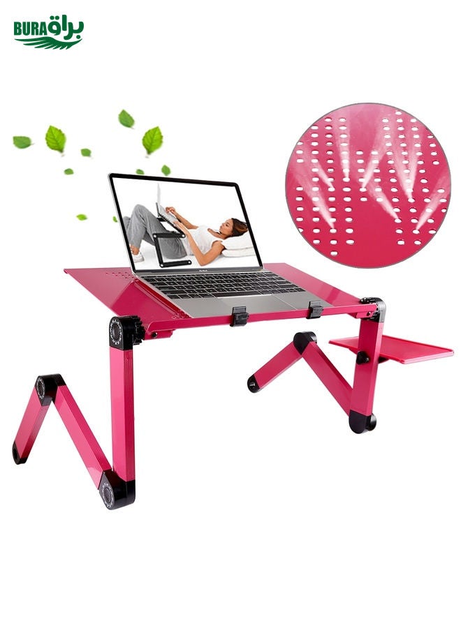 BURAQ Portable 360 Degree Adjustable Foldable Aluminium Alloy Desk Stand with Mouse Pad for Laptop / Notebook, without CPU Fans(Magenta)  - Image 1