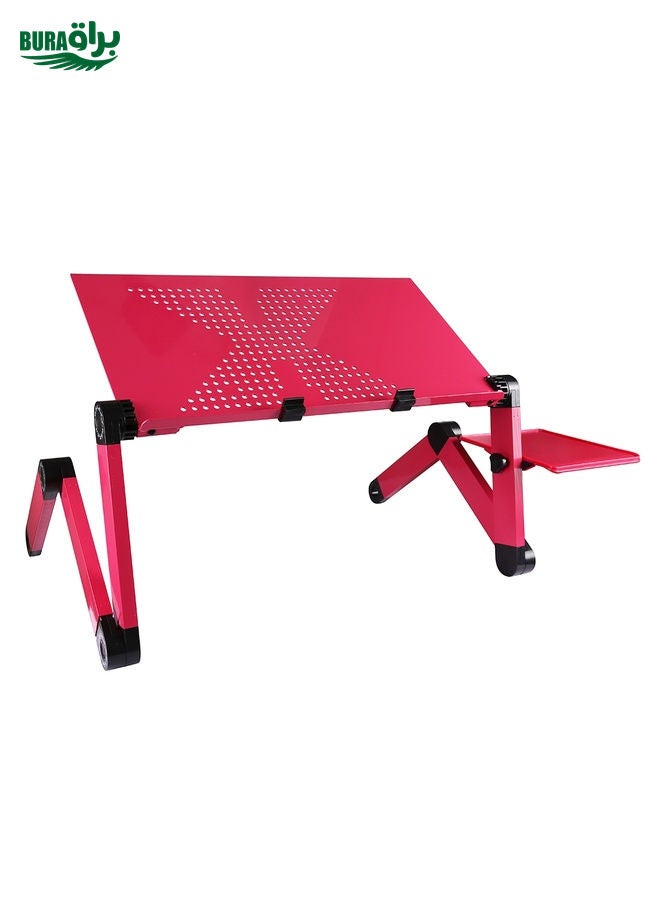 BURAQ Portable 360 Degree Adjustable Foldable Aluminium Alloy Desk Stand with Mouse Pad for Laptop / Notebook, without CPU Fans(Magenta)  - Image 2