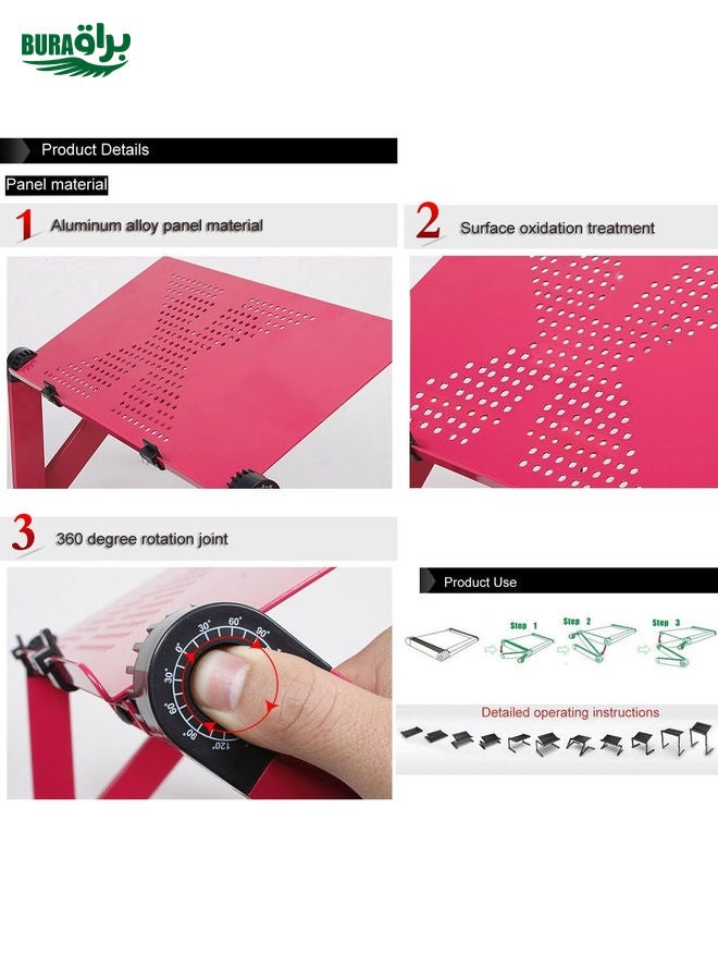 BURAQ Portable 360 Degree Adjustable Foldable Aluminium Alloy Desk Stand with Mouse Pad for Laptop / Notebook, without CPU Fans(Magenta)  - Image 5