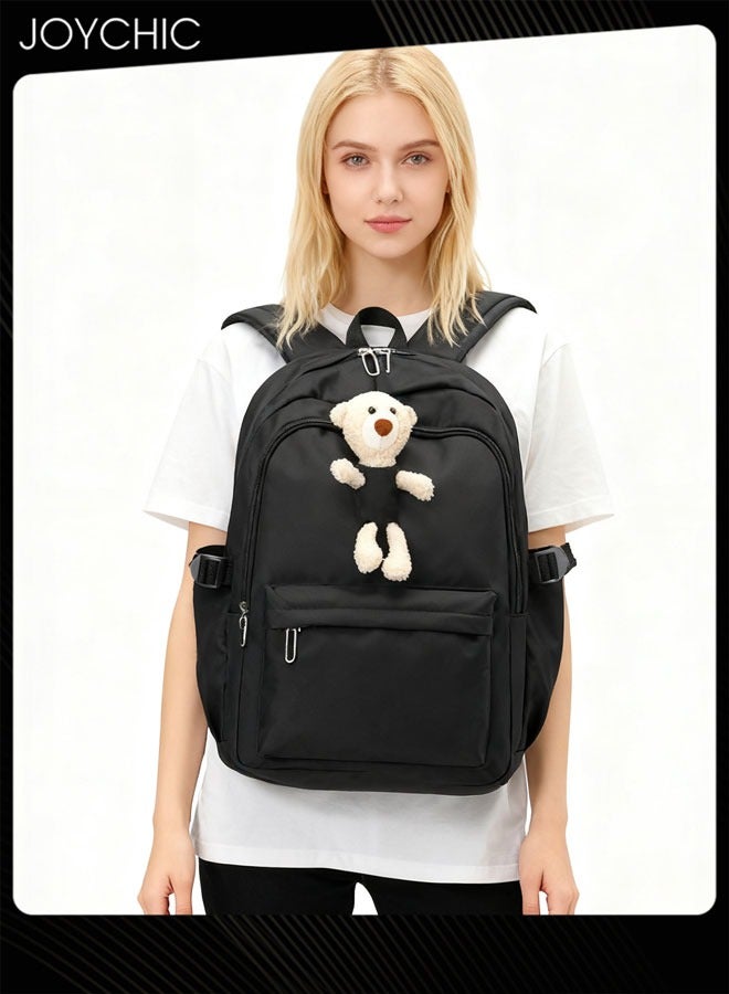 Joychic حقيبة ظهر طلابية بسيطة بنمط صلب سعة كبيرة مع أحزمة كتف قابلة للتعديل للطلاب في المرحلة المتوسطة والثانوية باللون الأسود - Image 1