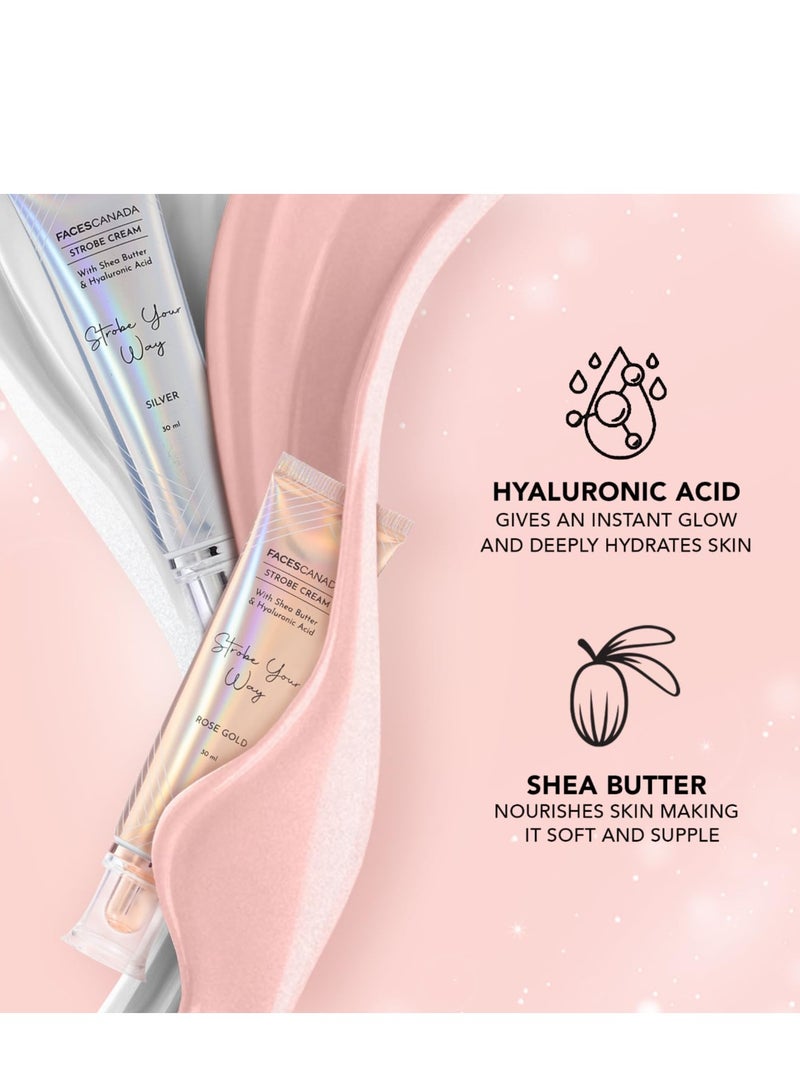 Faces Canada FACES CANADA Strobe Cream - Rose Gold, 30ml | Primer + Highlighter + Moisturizer | Shea Butter & Hyaluronic Acid | Intense Hydration | Flawless Radiant Dewy Skin | Illuminating & Glowing Makeup Base  - Image 5
