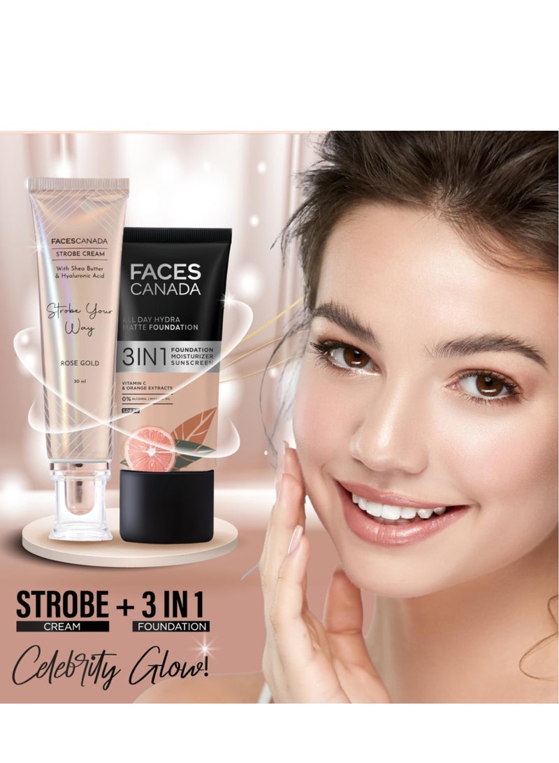 Faces Canada FACES CANADA Strobe Cream - Rose Gold, 30ml | Primer + Highlighter + Moisturizer | Shea Butter & Hyaluronic Acid | Intense Hydration | Flawless Radiant Dewy Skin | Illuminating & Glowing Makeup Base  - Image 4