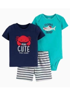 SKT Shiketro Spring and Summer Boys Climbing Clothes T-shirt Shorts Triangle Bodysuit Baby Boys Home Clothes 3-piece Set 