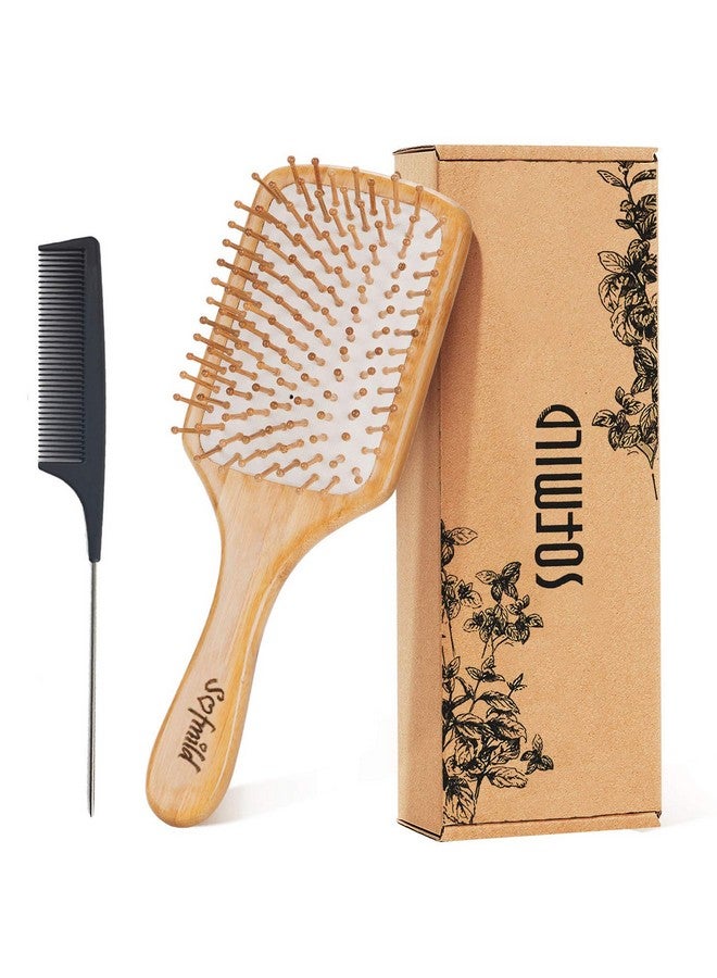 Sofmild Hair Brushnatural Wooden Bamboo Brush And Detangle Tail Comb Instead Of Brush Cleaner Tool Eco Friendly Paddle Hairbrush For Women Men And Kids Make Thin Long Curly Hair Health And Massage Scalp - Image 2