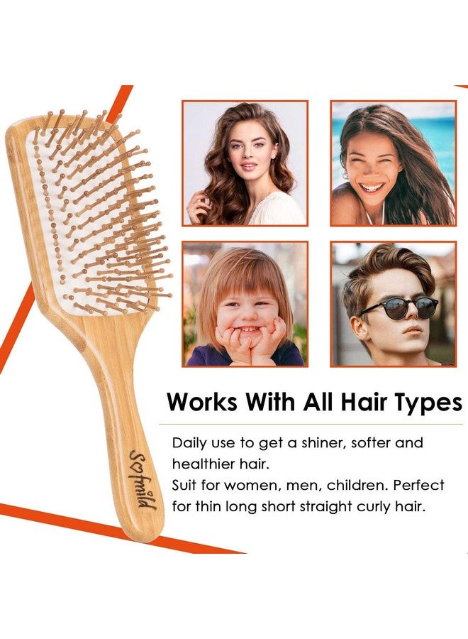 Sofmild Hair Brushnatural Wooden Bamboo Brush And Detangle Tail Comb Instead Of Brush Cleaner Tool Eco Friendly Paddle Hairbrush For Women Men And Kids Make Thin Long Curly Hair Health And Massage Scalp - Image 5